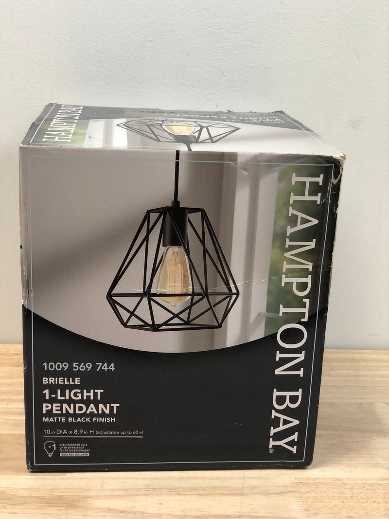 Hampton bay 67000094 Brielle 60-Watt 1-Light Matte Black Shaded Pendant Light with Cage Shade