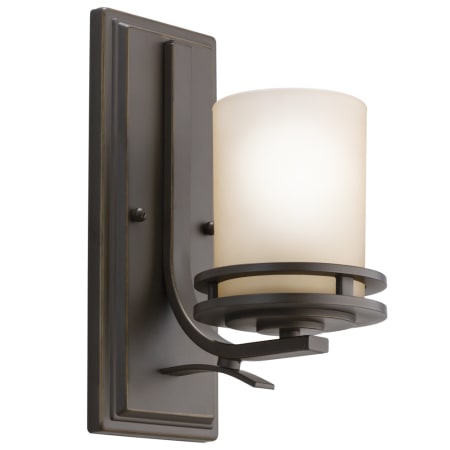 Kichler 5076OZ Hendrik Single Light 12" Tall Wall Sconce with Satin Etched Glass Shade - Olde Bronze