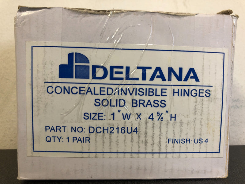 Deltana 4-5/8" x 1" Adjustable Invisible Door Hinge with 180 Degree Opening Angle - Pair - Satin Brass