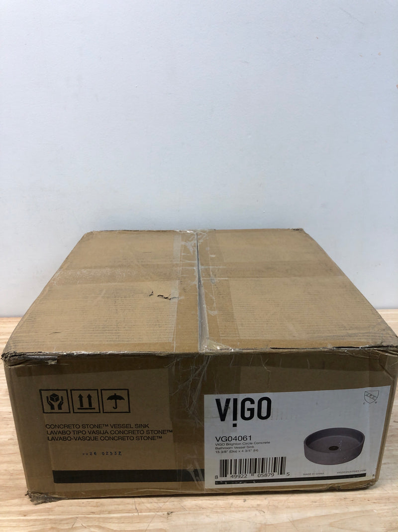 Vigo VG04061 Concreto Stone 15" Circular Concrete Vessel Bathroom Sink - Gray