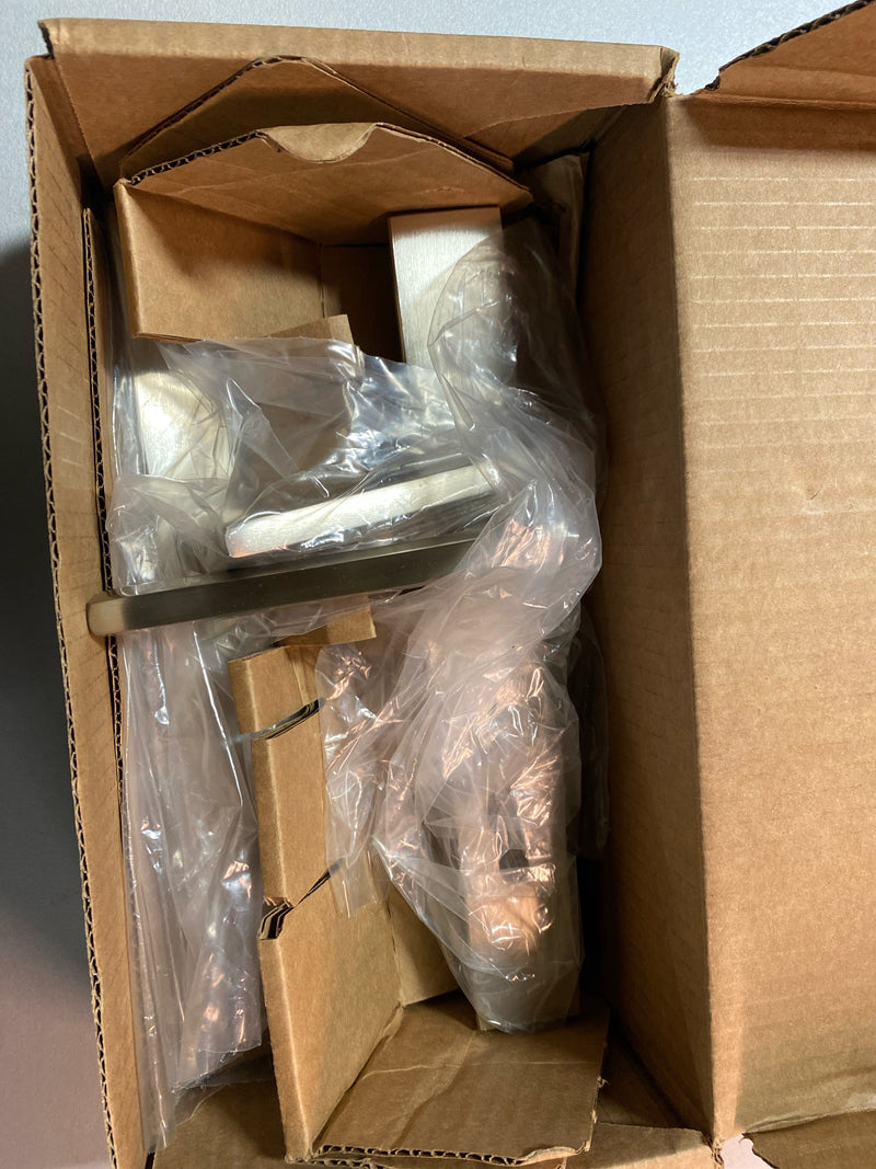 Emtek 15A1SS Brass Modern Door Configuration 5 Keyed Entry Multi Point Narrow Trim Lever Set with European Cylinder Below Handle - Brushed Stainless Steel