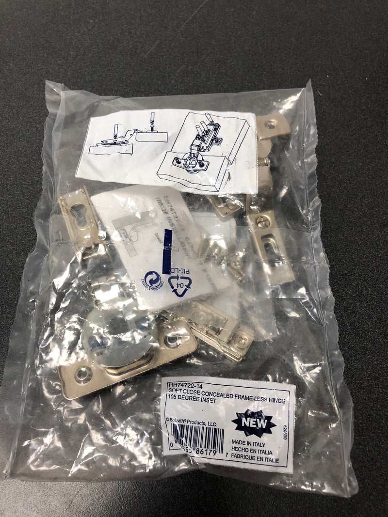 Hickory Hardware HH74722-14 Full Inset Screw-On Concealed European Cabinet Door Hinge with 105-Degree Opening Angle and Soft Close Function (Package of 2) - Bright Nickel