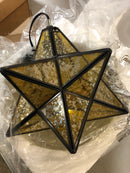 JONATHAN Y 12" Oil Rubbed Bronze/Yellow Mercury Glass Moravian Star LED Pendant, Metal Hanging Lantern with Clear Glass for Kitchen Island Entryway Foyer, Adjustable Chain, LED Bulb Included JYL9072D