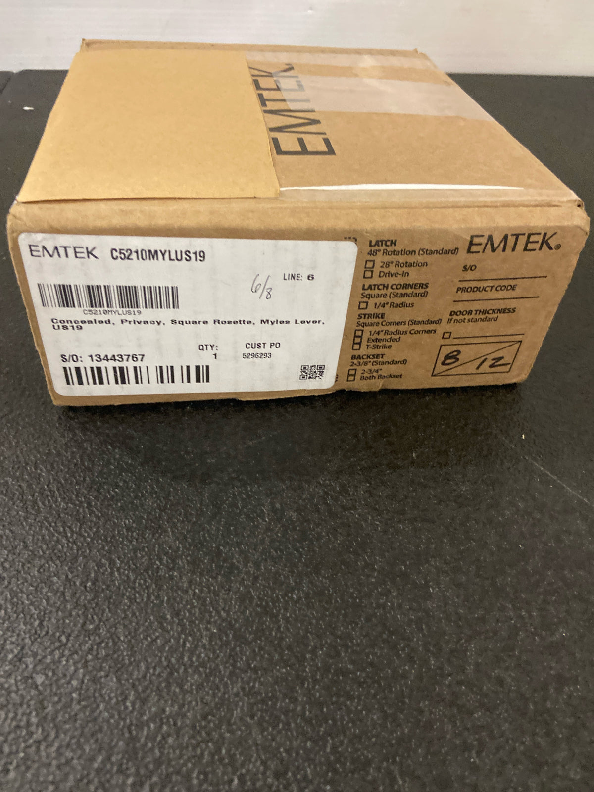 Emtek C520MYLUS19 (Sq. Rosette )Myles Modern Brass Privacy Door Lever Set with Concealed Screws - Flat Black