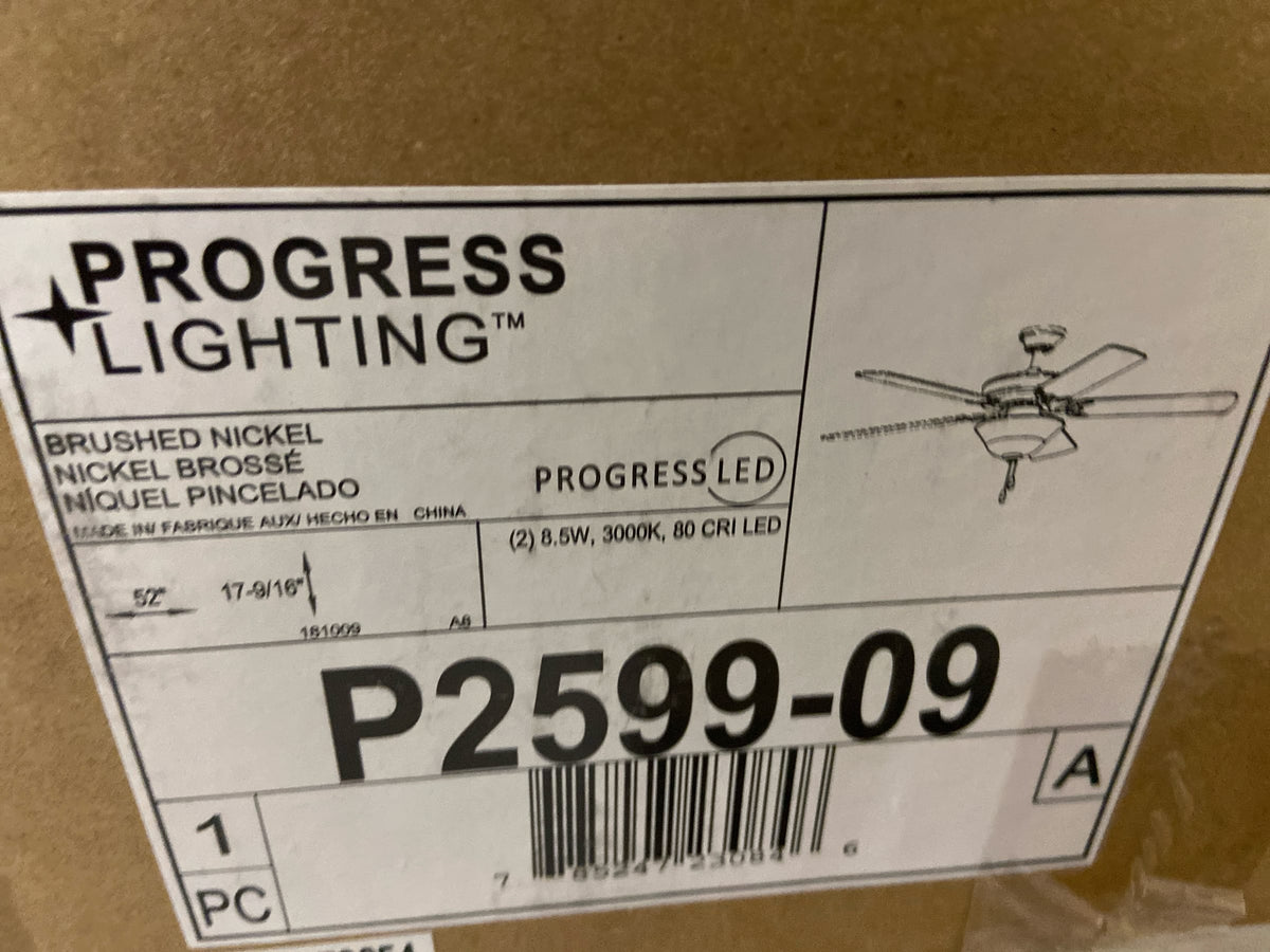 Progress Lighting P2599-09 AirPro Builder 52" 5 Blade Indoor Ceiling Fan - Light Kit Included - Brushed Nickel