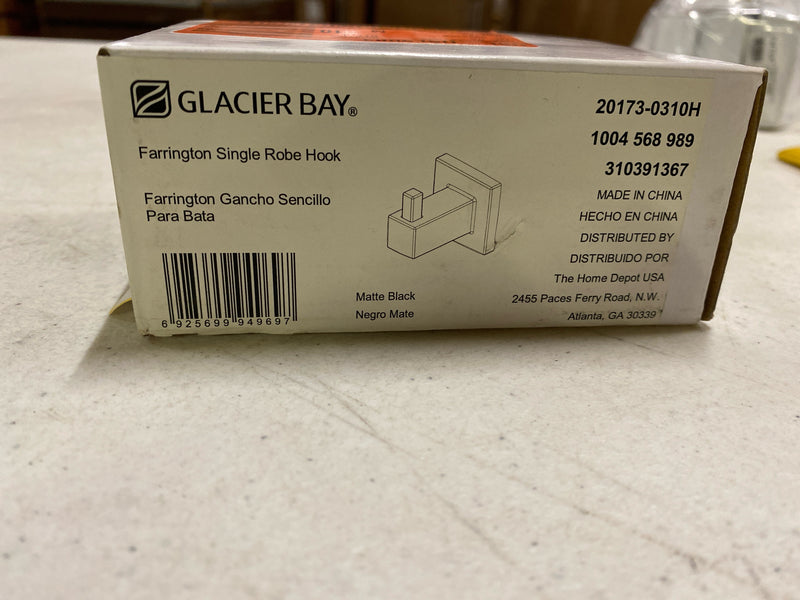 Glacier bay 20173-0310H Farrington Single Knob Robe/Towel Hook in Matte Black