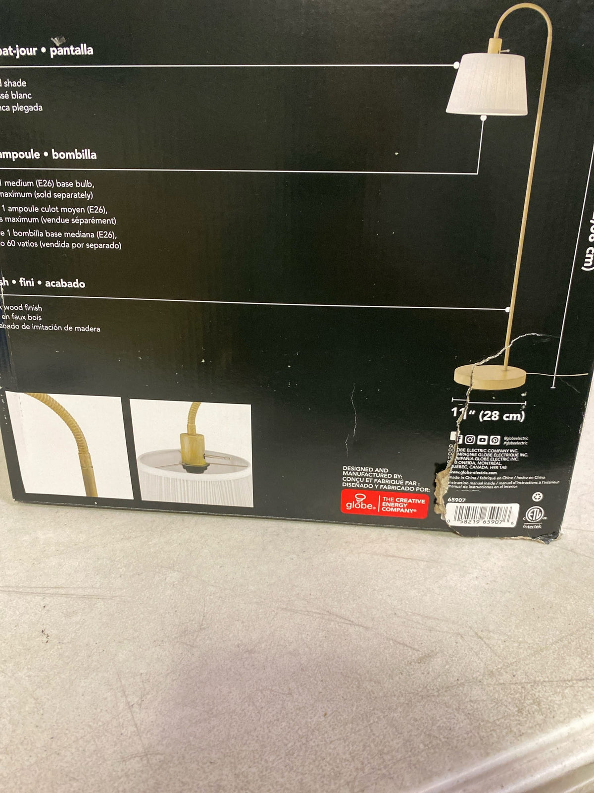 Globe Electric 65907 52" Floor Lamp, Light Faux Wood, White Pattern Shade, On/Off Rotary Switch on Socket