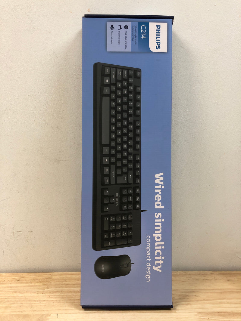 Philips SPT6214 Wired Keyboard and Mouse Combo with Stand | Plug-N-Play, Adjustable DPI | Ergonomic Computer Keyboard and Mouse for Home, Office