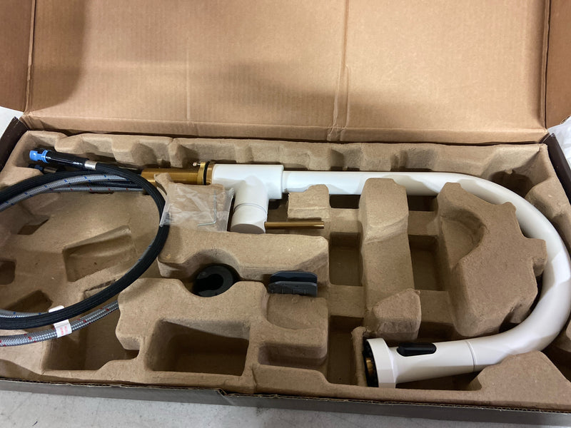 Signature Hardware 484593 Ridgeway 1.75 GPM Single Handle Pull-Down Kitchen Faucet - Matte White / Brushed Gold