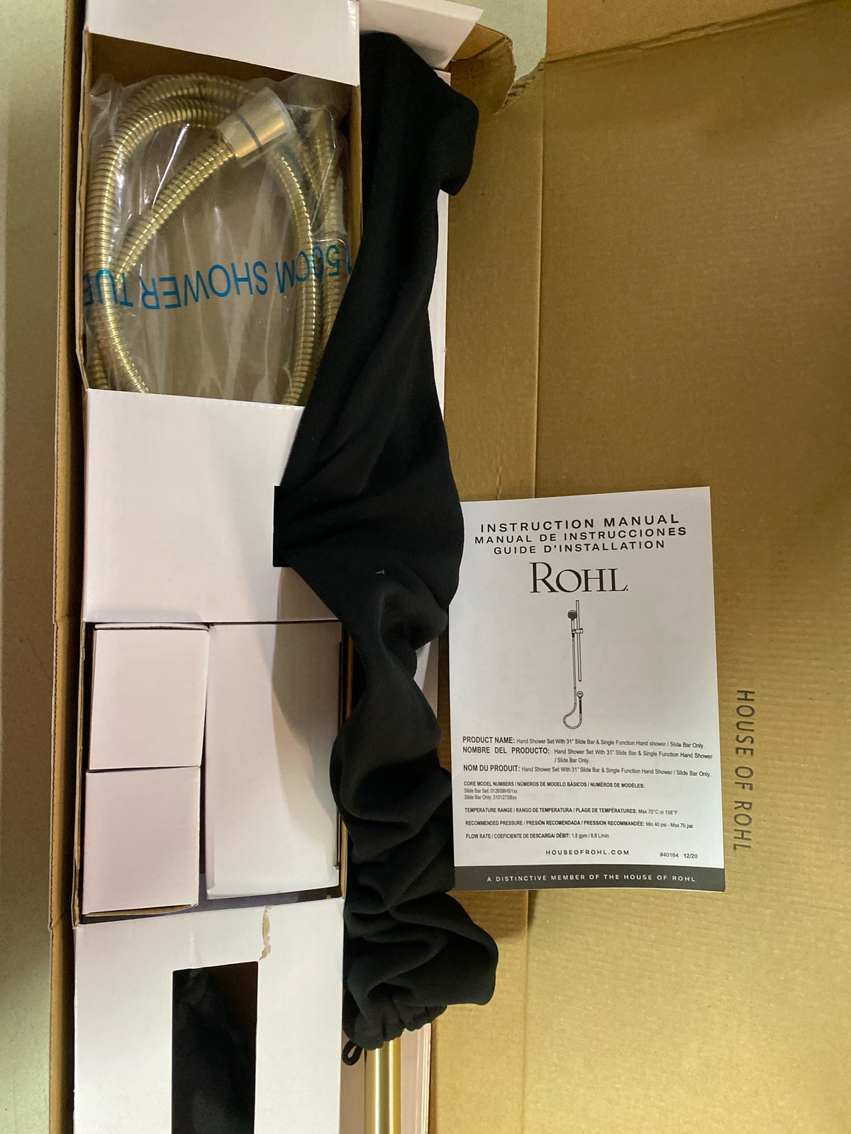 Rohl 0126SBHS1AG 1.8 GPM Single Function Hand Shower Package - Includes Slide Bar, Hose, and Wall Supply - Antique Gold