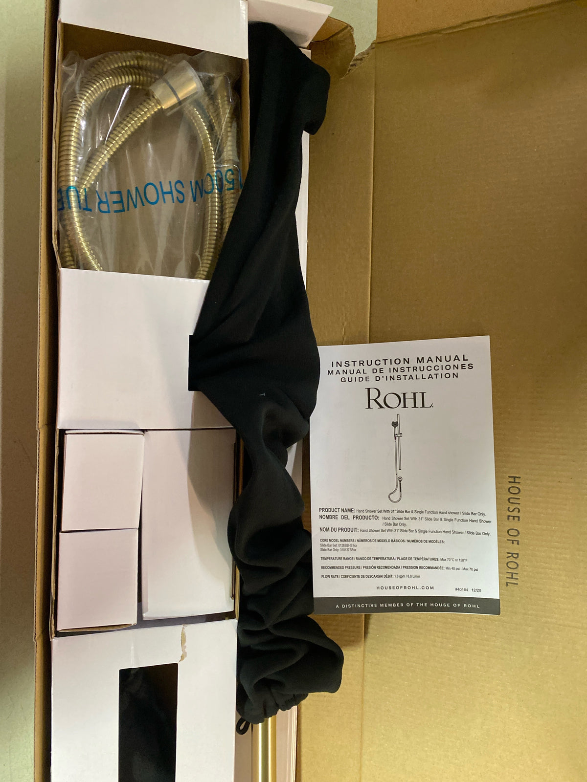 Rohl 0126SBHS1AG 1.8 GPM Single Function Hand Shower Package - Includes Slide Bar, Hose, and Wall Supply - Antique Gold