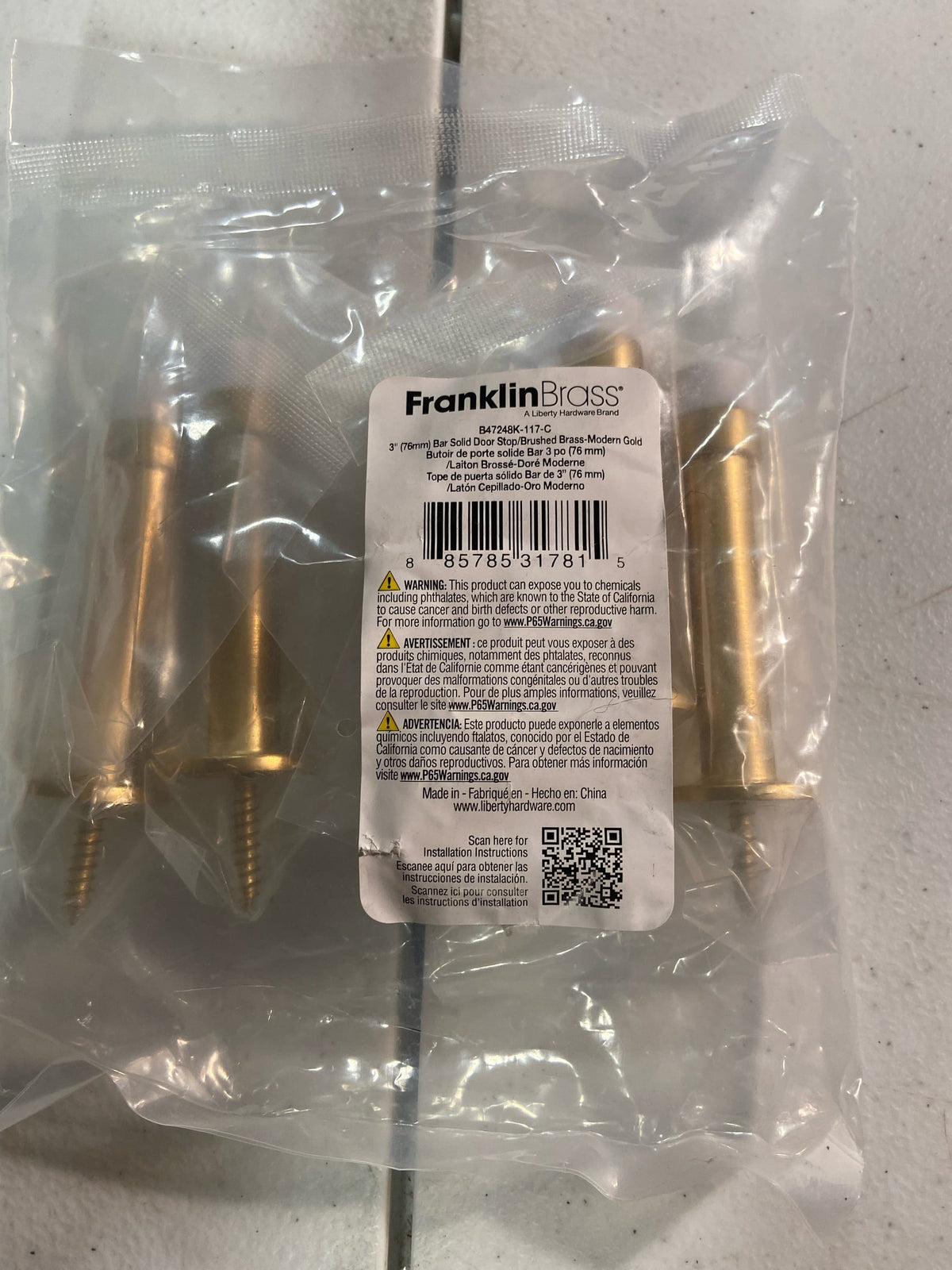 Franklin Brass B47248K-117-C Bar 3 Inch Baseboard Mounted Rigid Door Stop - Pack of 5 - Modern Gold