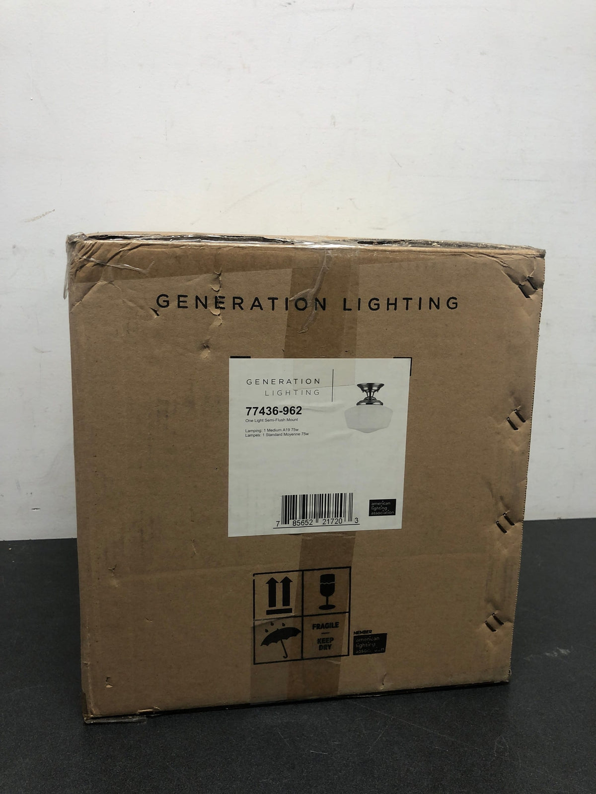 Generation lighting 77436-962 Academy 11.5 in. 1-Light Brushed Nickel Semi-Flush Mount Light with Satin White Glass
