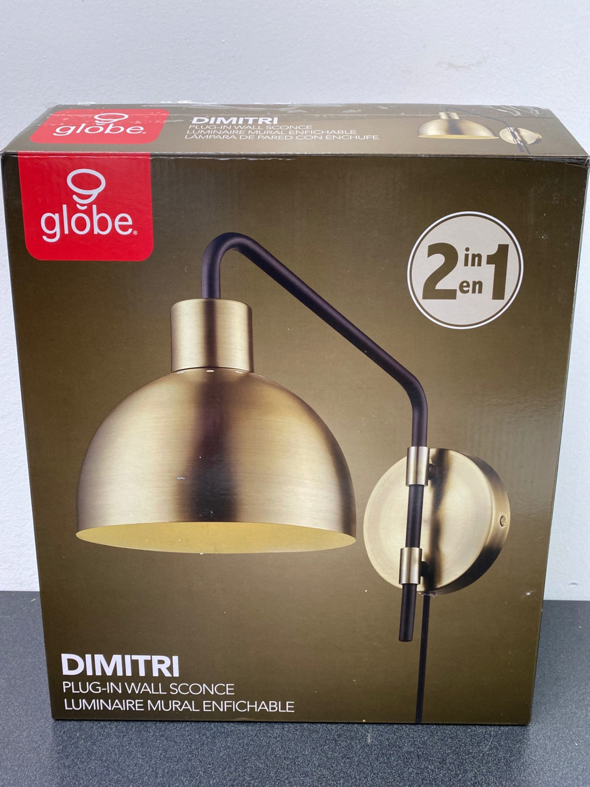 Globe Electric 51719 Dimitri 8" Tall Wall Sconce with Brass Shade - Antique Brass