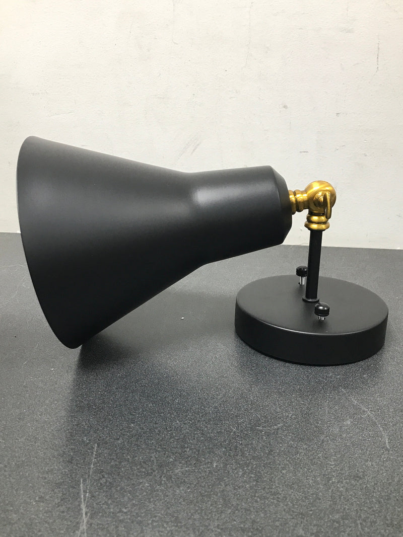 Lnc VZZF2EHD12807I5 Modern Black and Brass 1-Light Swivel Wall Sconce with Bell Metal Shade Industrial Wall Light
