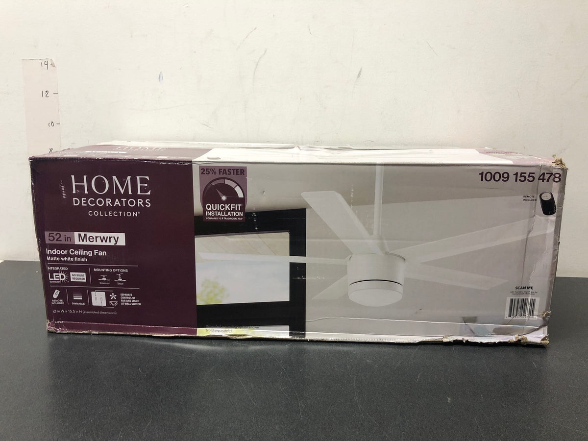 Home decorators collection SW1422 MWH Merwry 52 in. Intergrated LED Matte White Ceiling Fan With Light And Remote Control