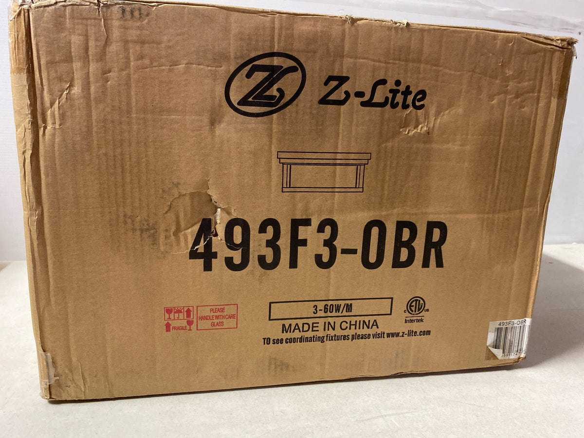 Z-Lite 493F3-OBR Clarion Flush Mount, 3-Light 180 Total Watts, Olde Brass