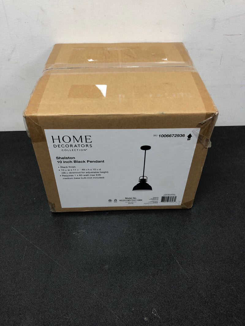 Home decorators collection RS20190724110BK Shelston 10 in. 1-Light Black Farmhouse Pendant Light Fixture with Metal Shade