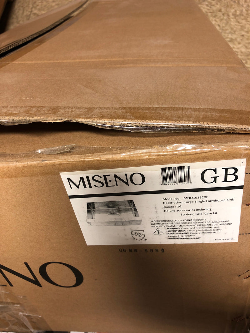 Miseno MNO163320F Farmhouse 33" Single Basin Stainless Steel Kitchen Sink with Apron Front - Drain Assembly and Basin Rack Included Free - 16 Gauge Stainless Steel