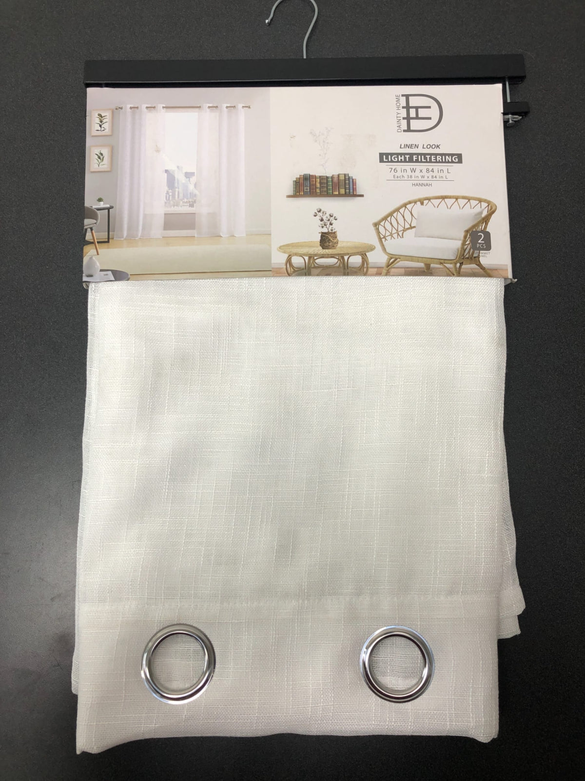 Dainty home HAN7684WH White Linen Grommet Sheer Curtain - 38 in. W x 84 in. L (Set of 2)