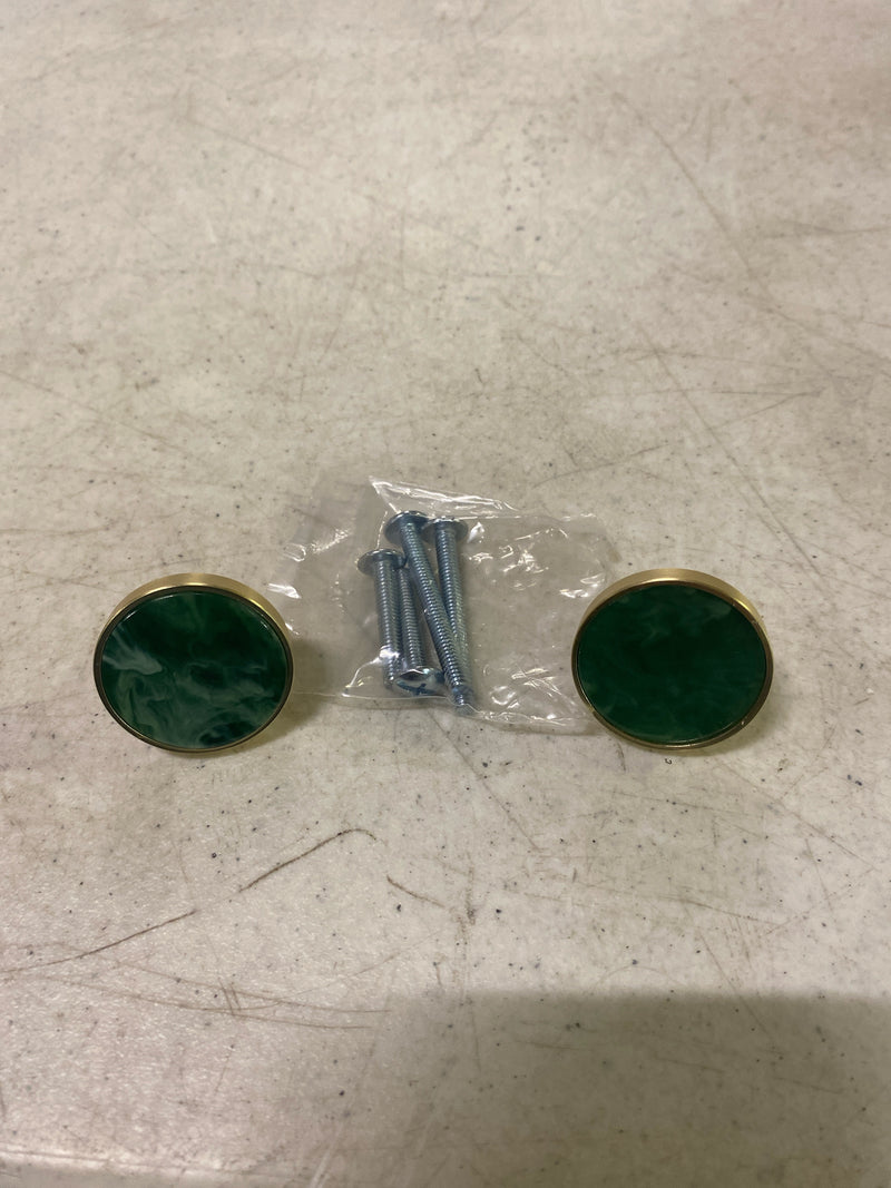 Amerock 2PK36971EMG Accents 1-1/4 Inch Round Cabinet Knob - Pack of 2 - Gold / Emerald Green