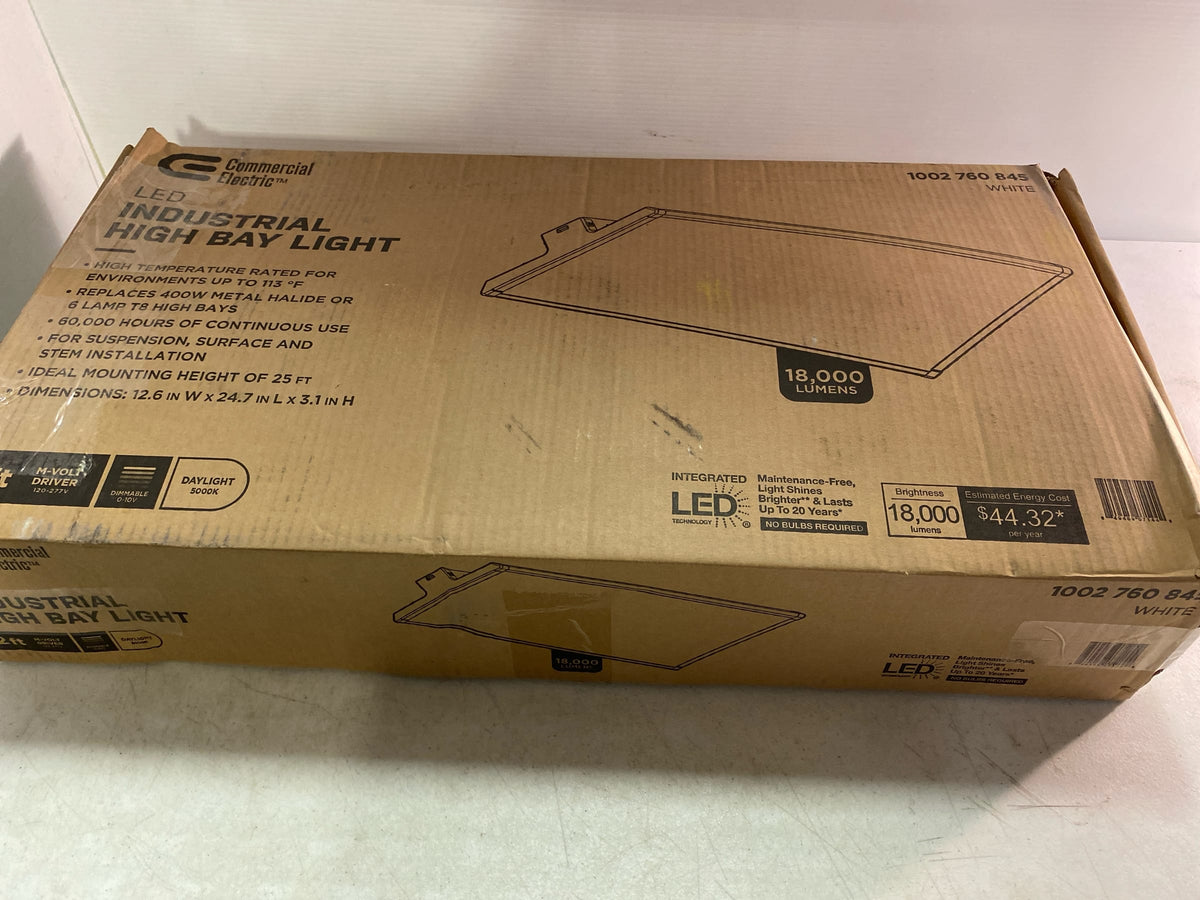 Commercial electric 50232191 1-Pack 2 ft. 18000 Lumens 171-Watts Integrated LED High Bay Light 120-277V 5000K Daylight Dimmable Garage Light