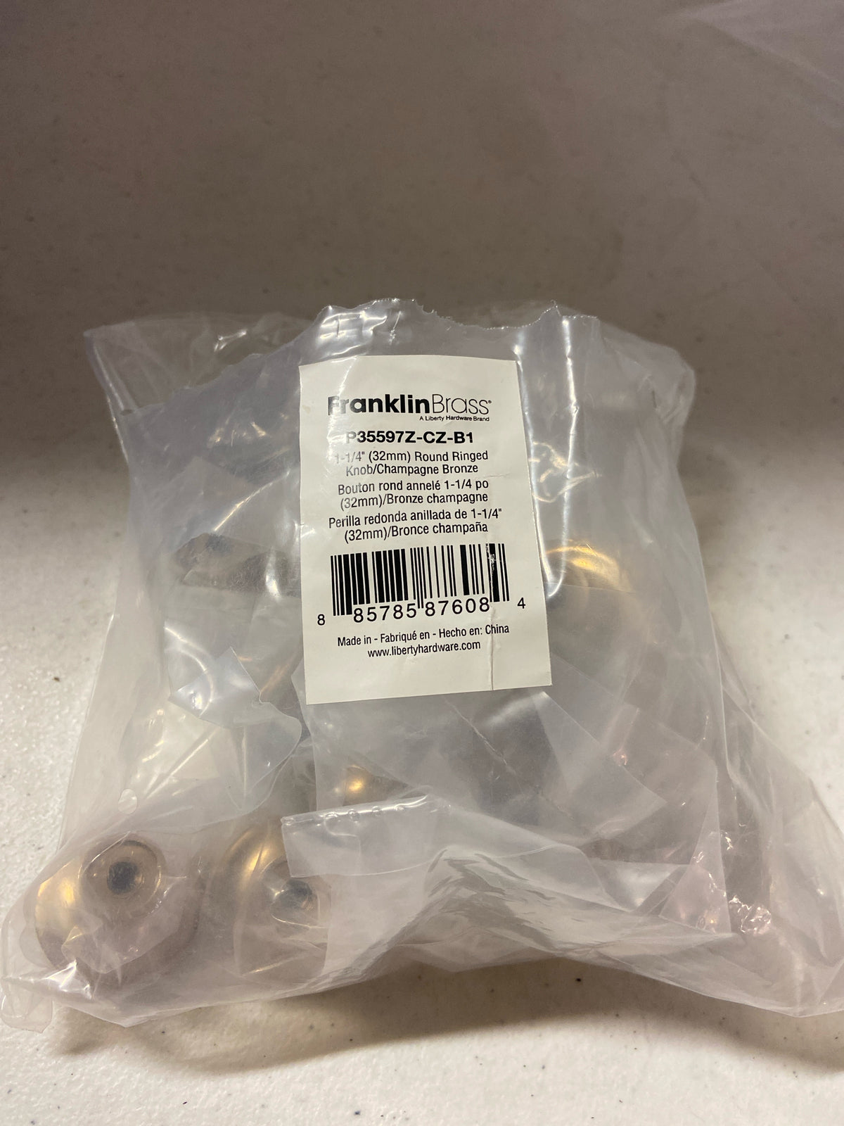 Franklin Brass P35597Z-CZ-B1 Round Ringed 1-1/4 Inch Mushroom Cabinet Knob - Pack of 10 - Champagne Bronze