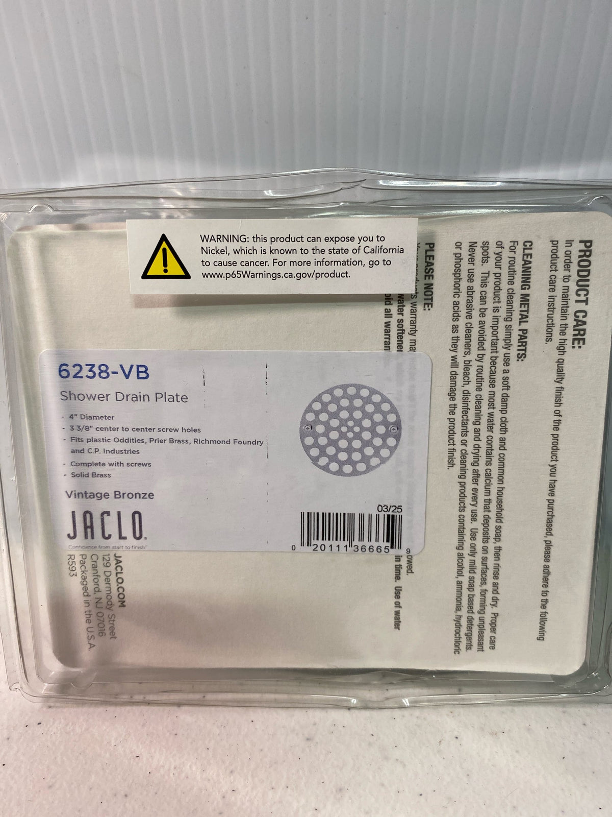 Jaclo 6238-VB Shower Drain Plate (4" Diameter) - Vintage Bronze