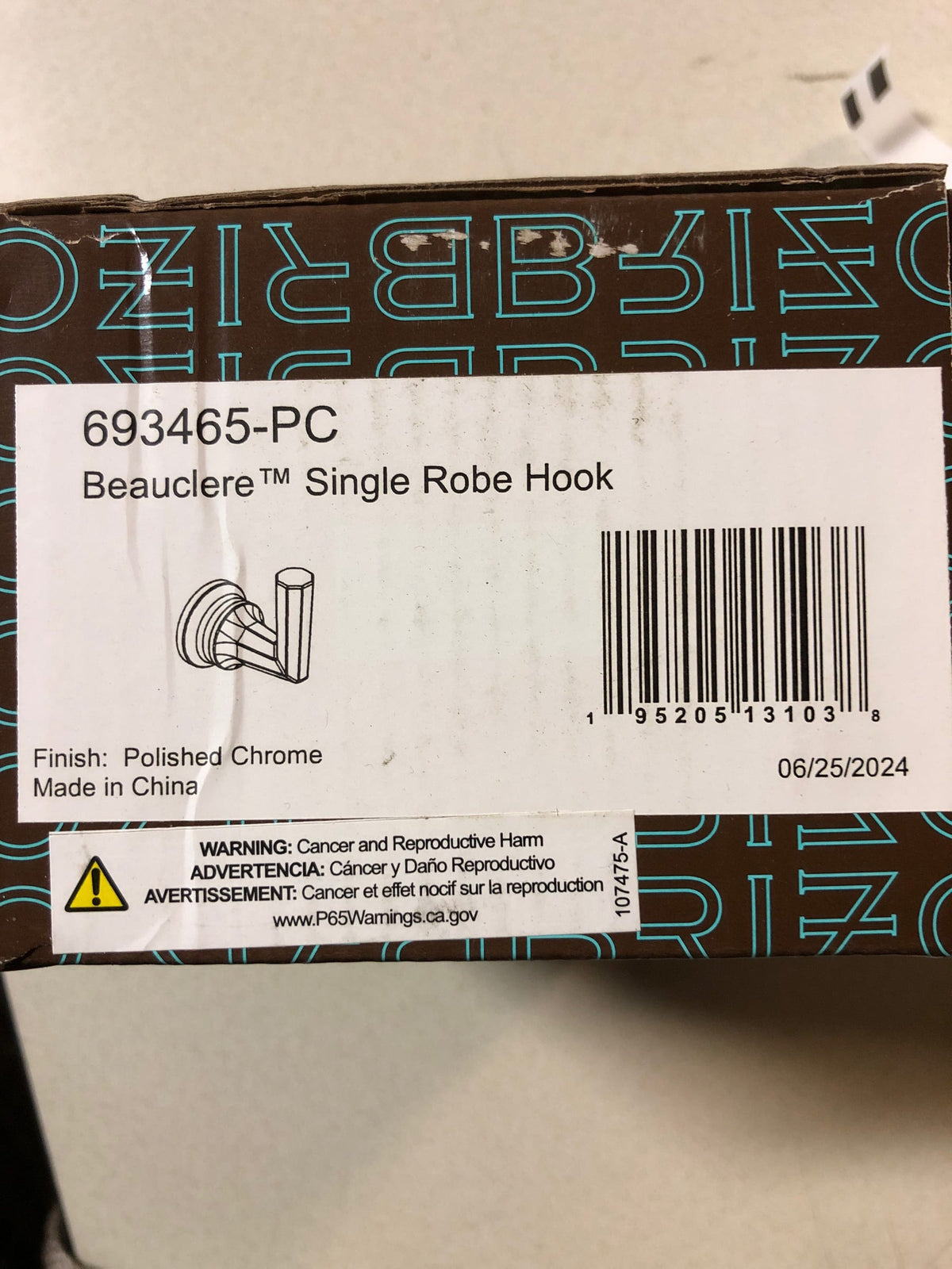 Brizo 693465-PC Beauclere Single Robe Hook - Chrome