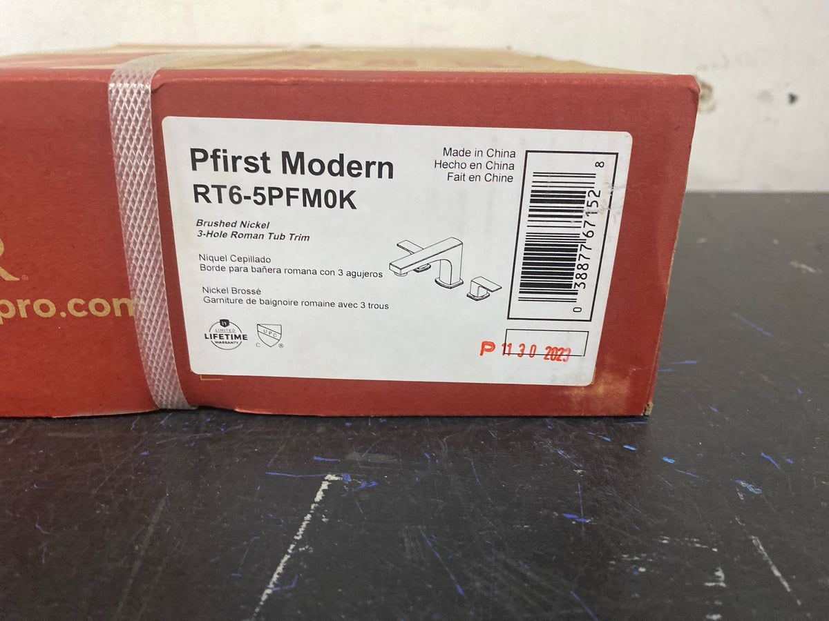 Pfister RT6-5PFM0K Pfirst Modern Deck Mounted Roman Tub Filler - Brushed Nickel