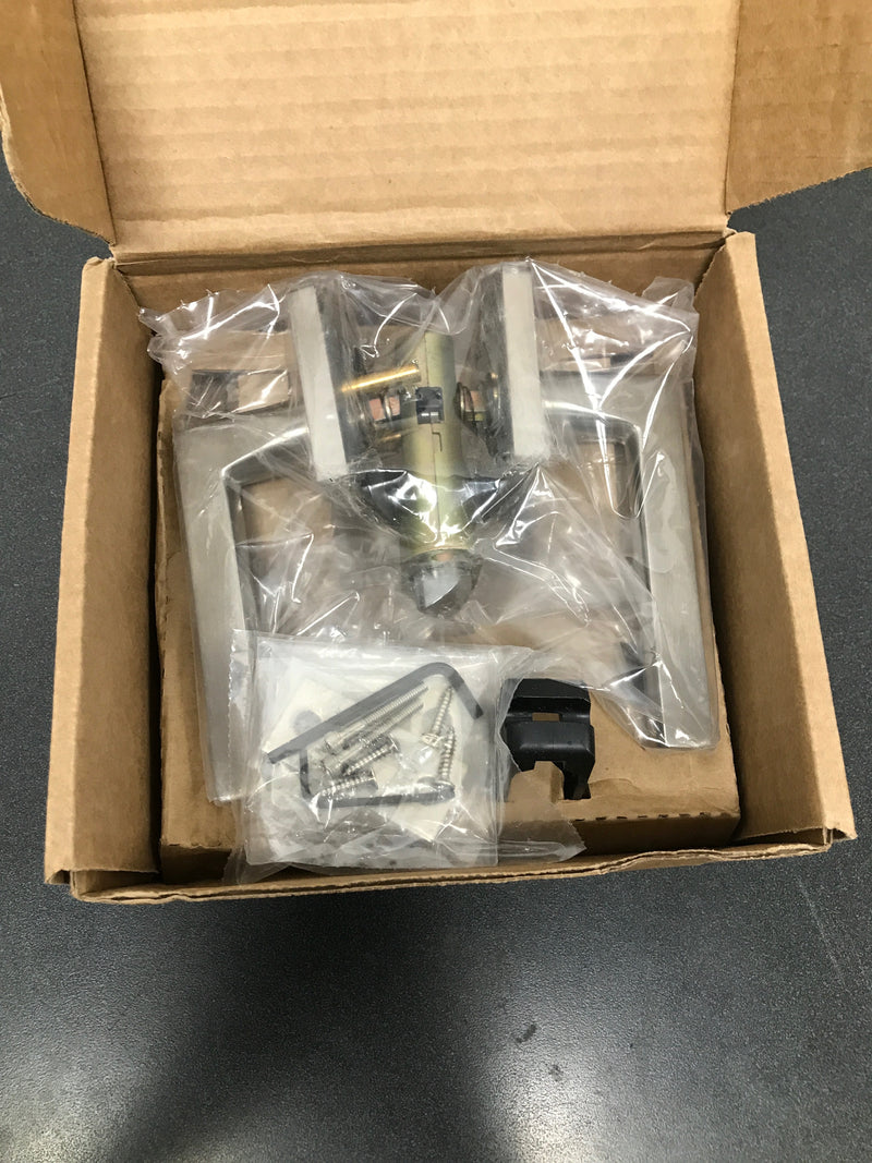 EMTEK Stainless Steel Passage Set - Choice of 9 Levers and 2 Rosettes - Left or Right Handing - S10003HLRHSS - Right Handed Helios Lever - Square Rosette (03)