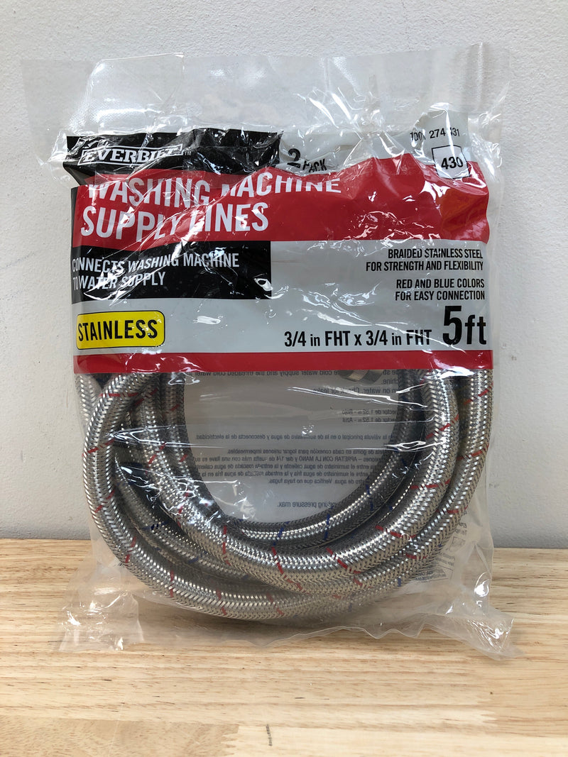 Everbilt 7243-60-34-1-2PK-EB 3/4 in. FHT x 3/4 in. FHT x 60 in. Stainless Steel Washing Machine Supply Line (2-Pack)