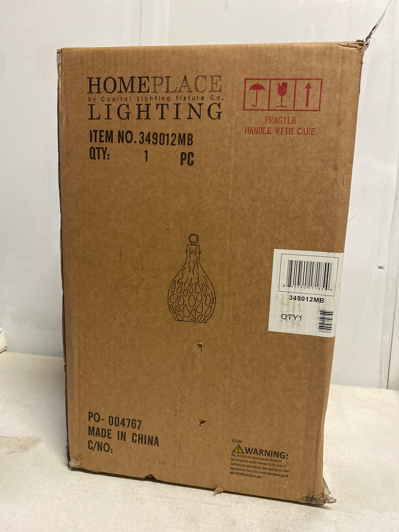 Homeplace lighting 349012MB Brentwood 9.75 in. W x 18 in. H 1-Light Pendant in Matte Black with Clear Teardrop Water Glass