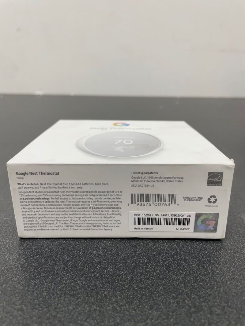 Google GA01334-US Nest Thermostat - Smart Programmable Wi-Fi Thermostat - Snow