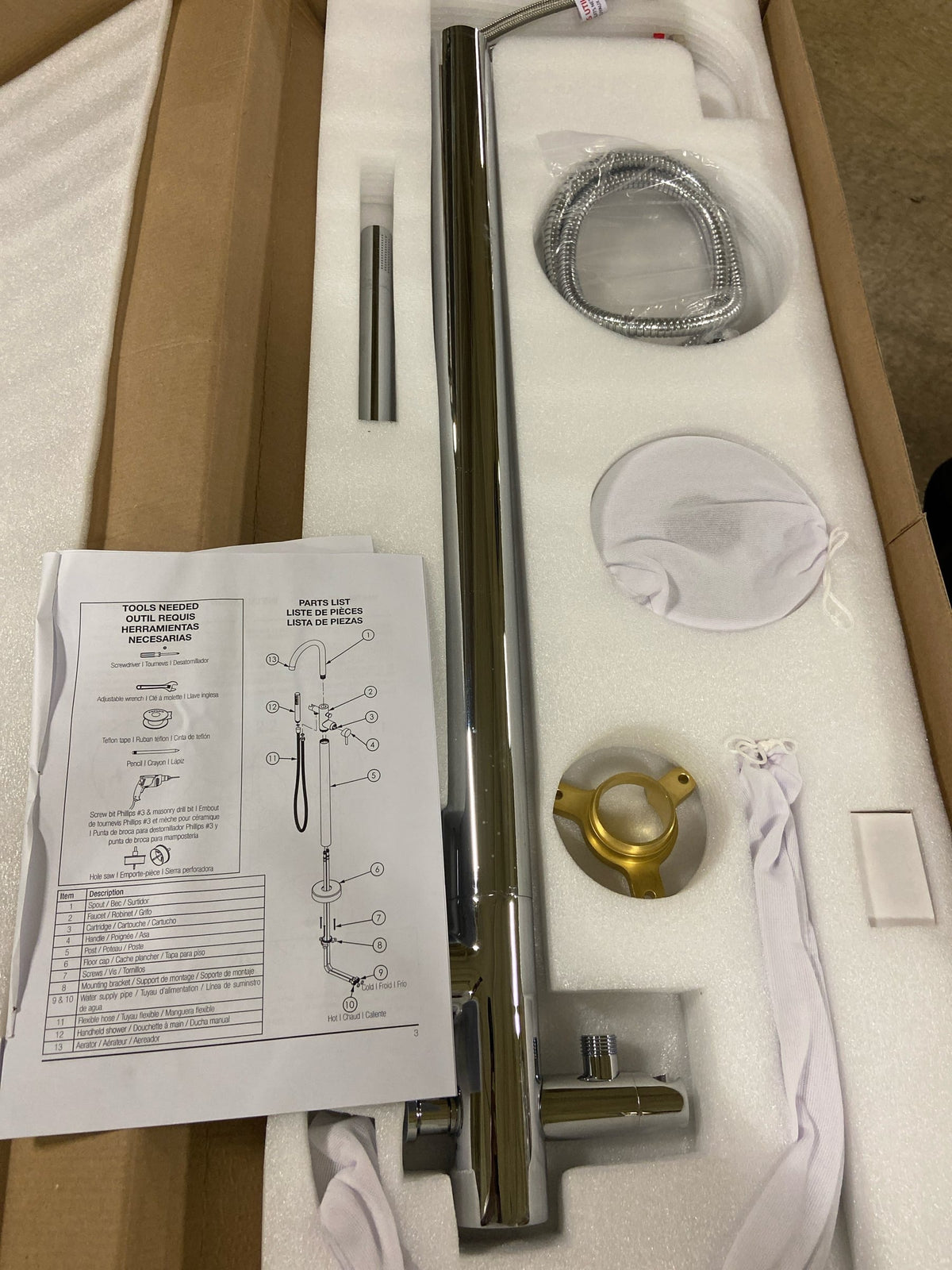 A and E Bath and Shower Milan Milan Floor Mounted Tub Filler with Built-In Diverter - Includes Hand Shower - Polished Chrome