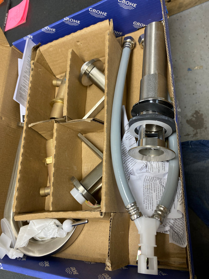 Grohe 20597EN0 Defined 1.2 GPM Widespread Bathroom Faucet with Pop-Up Drain Assembly, SilkMove and EcoJoy Technologies - Brushed Nickel