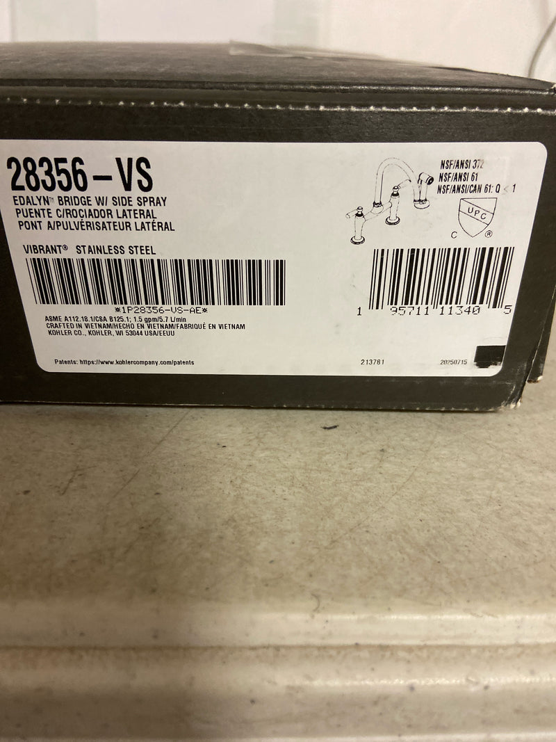 Kohler K28356-VS Edalyn by Studio McGee 1.5 GPM Widespread Bridge Kitchen Faucet - Includes Side Spray Vibrant Stainless