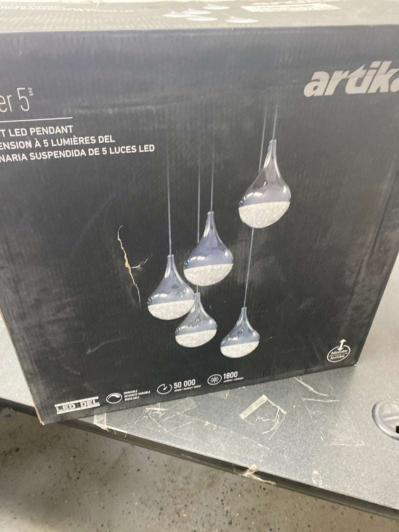 Artika PDT-5GL-RN Glitzer 30-Watt 5 Light Chrome Modern Integrated LED Pendant Light Fixture for Dining Room or Kitchen