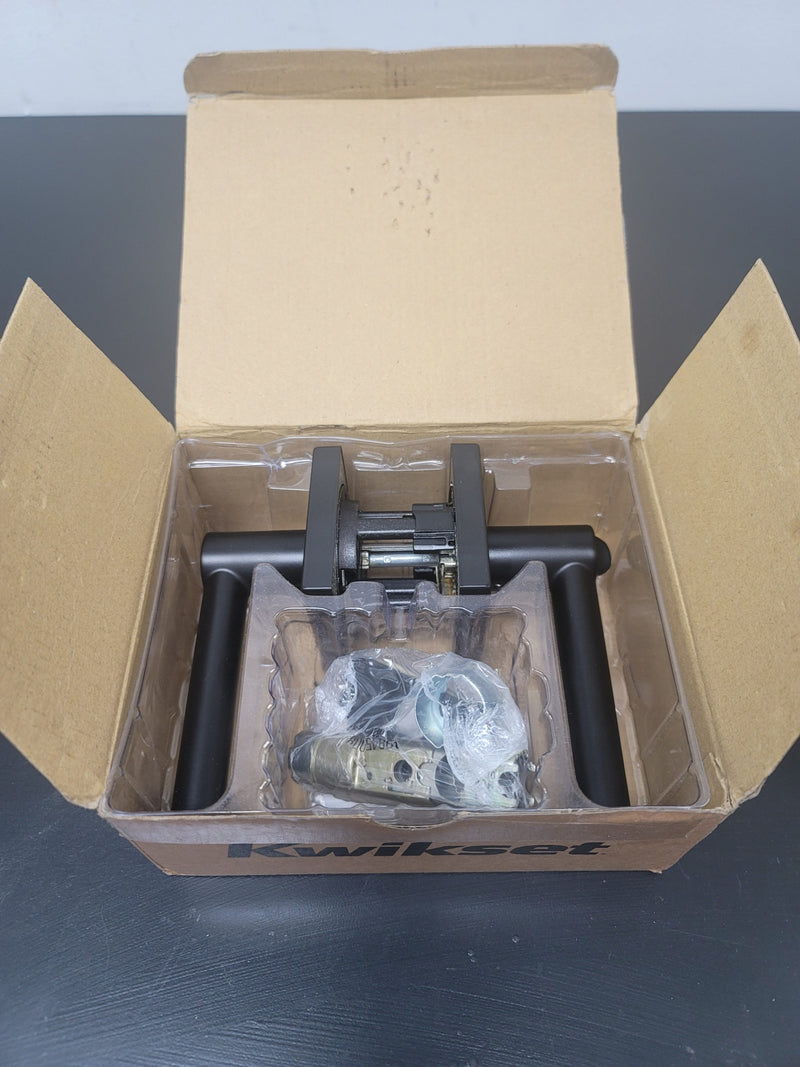 Kwikset 740MILSQT-514S Milan Single Cylinder Keyed Entry Door Lever Set with Square Rose - Iron Black