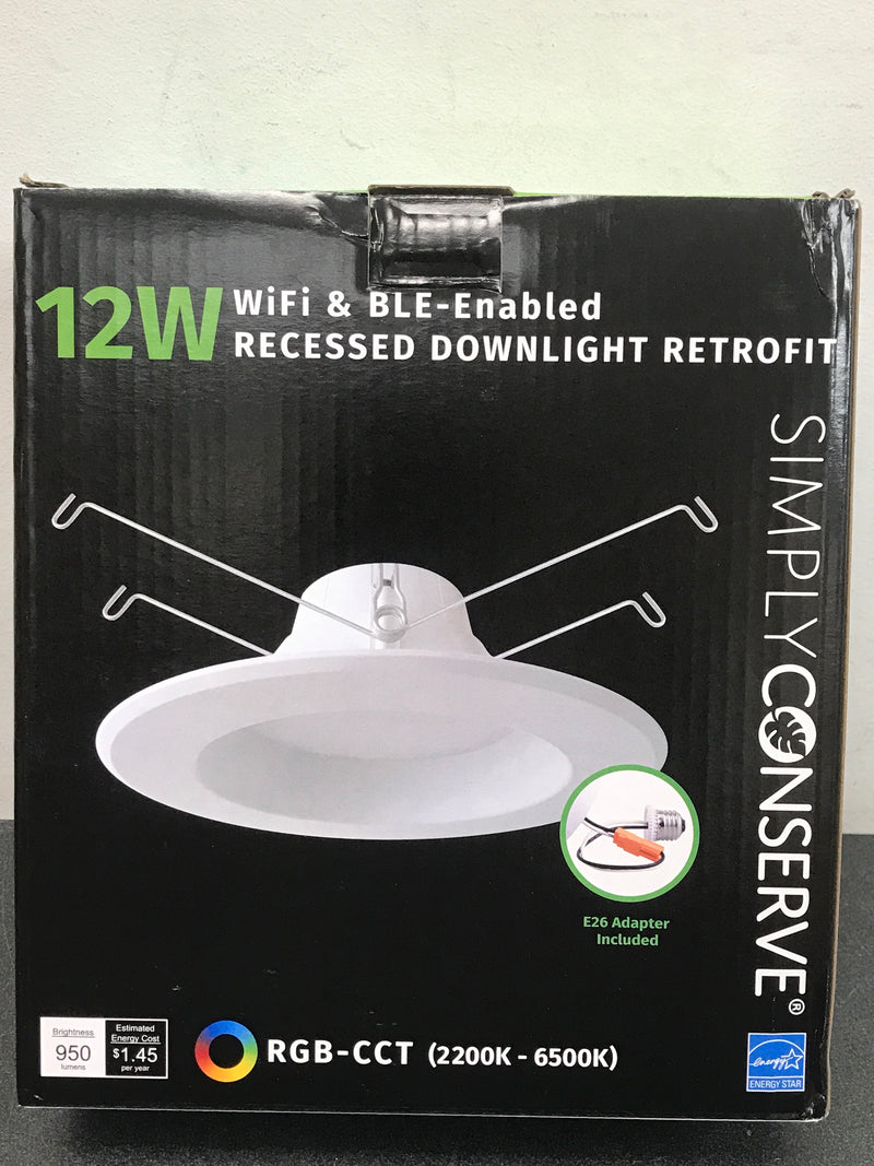 Simply Conserve L12DL5/6-CCT-RGB-WIFI-BLE 6" Integrated LED Reflector Smart Canless Recessed Trim - White