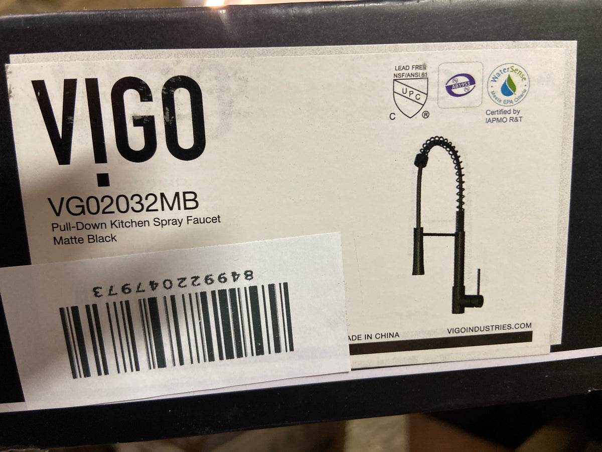 Vigo VG02032MB Laurelton 1.8 GPM 22" Single Hole Pre-Rinse Pull Down Kitchen Faucet - Matte Black