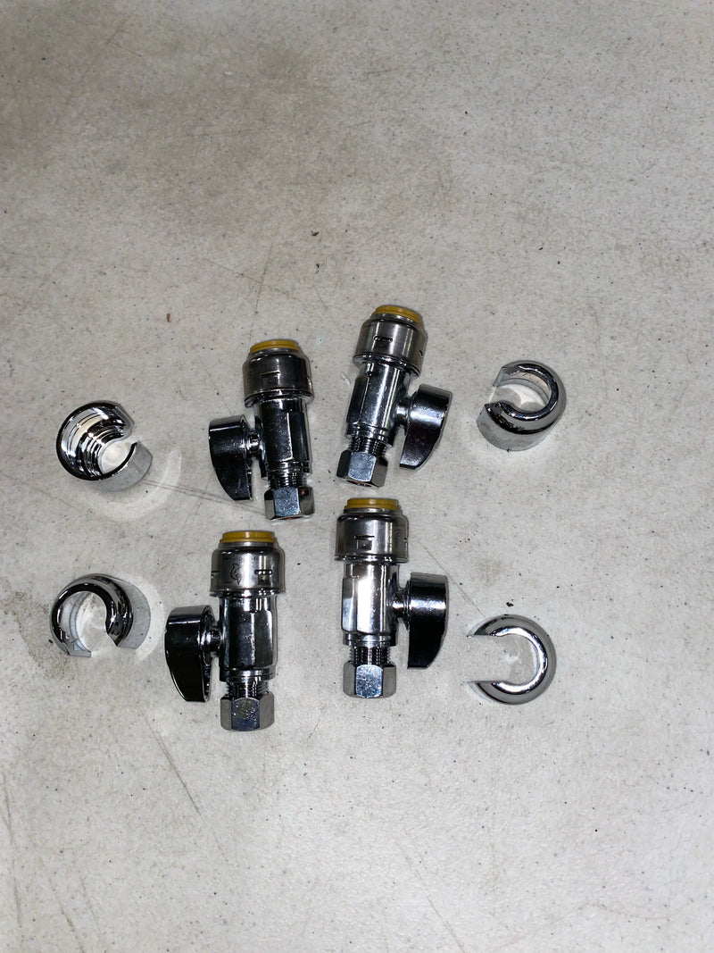 Sharkbite UR23037J4 Max 1/2 in. Push-to-Connect x 3/8 in. OD Compression Chrome-Plated Brass Quarter-Turn Straight Stop Valve (4-Pack)