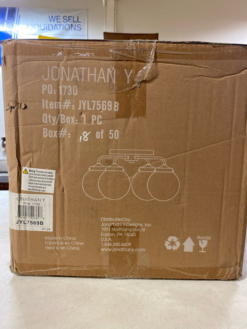 Jonathan y JYL7569B Piper 18 in. Nickel/Clear 4-Light Farmhouse Rustic Iron/Glass LED Semi Flush Mount