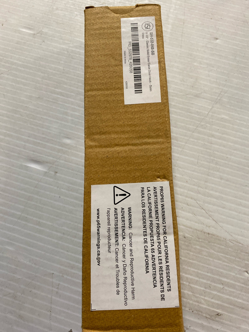 Signature Hardware 461714 8-1/2 - Solid Brass Cabin Door Hook - Satin Brass