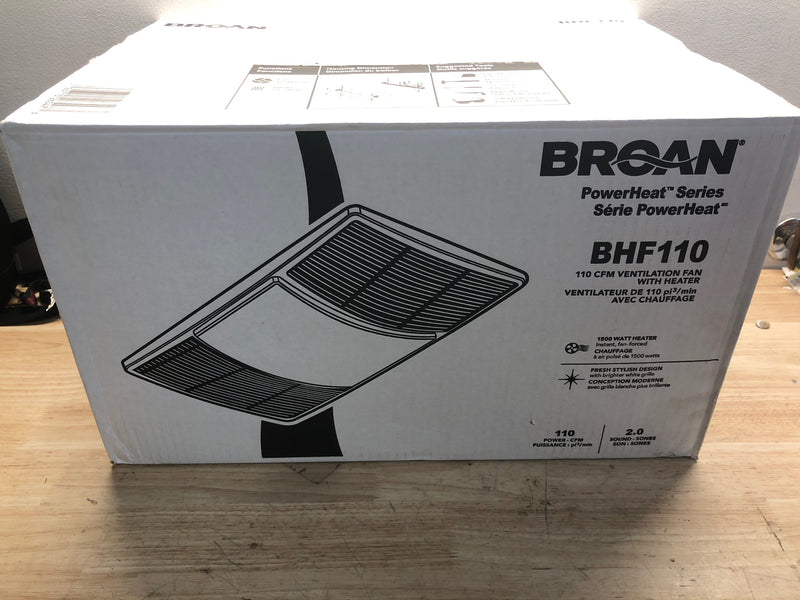 Broan Nutone BHF110 110 CFM PowerHeat 2 Sones Heater Exhaust Fan