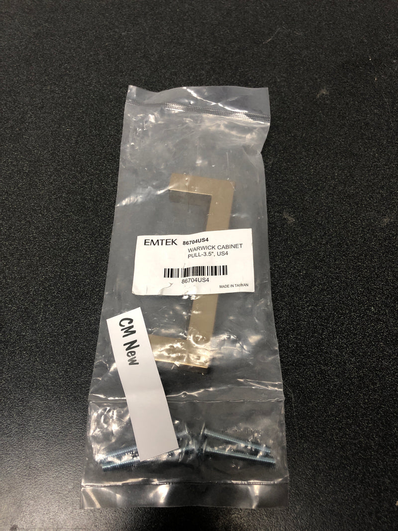 Emtek 86704US4 Warwick 3-1/2 Inch Center to Center Handle Cabinet Pull from the Modern Rectangular Collection - Satin Brass