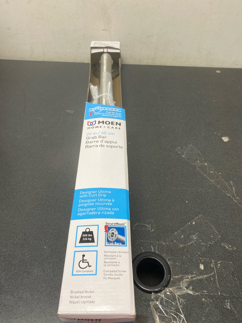 Moen Brushed Nickel Bathroom Safety 24-Inch Designer Safety Shower Grab Bar with Curled Grip for Handicapped or Elderly, LR8724D3GBN