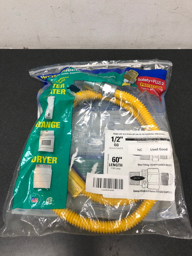 Brasscraft CSSD64TE-48 X 1/2 in. MIP x 1/2 in. MIP x 48 in. Gas Connector (1/2 in. OD) w/Safety+Plus2 Thermal Excess Flow Valve (60,500 BTU)