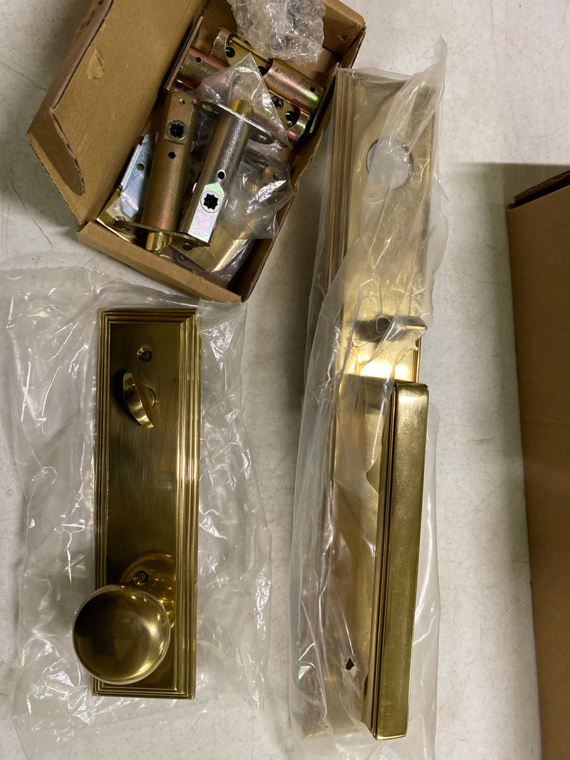 Emtek 4212PUS7 Melrose Full Plate Single Cylinder Keyed Entry Handleset with Providence Interior Knob - French Antique