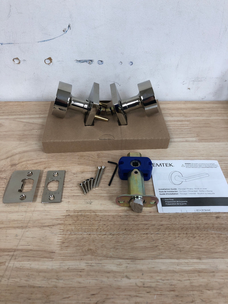 Emtek 5110ROUUS14 Round Passage Door Knob with Modern Square Rosette 2-3/8" BS